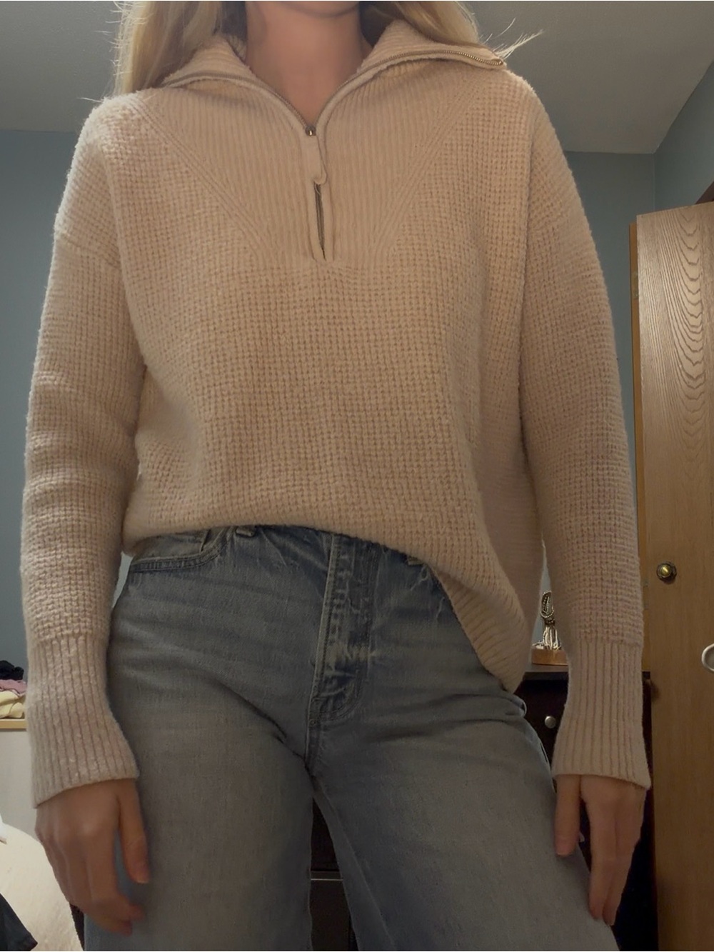 Cream Half-Zip Cowl Sweater - Women's Cozy Knit